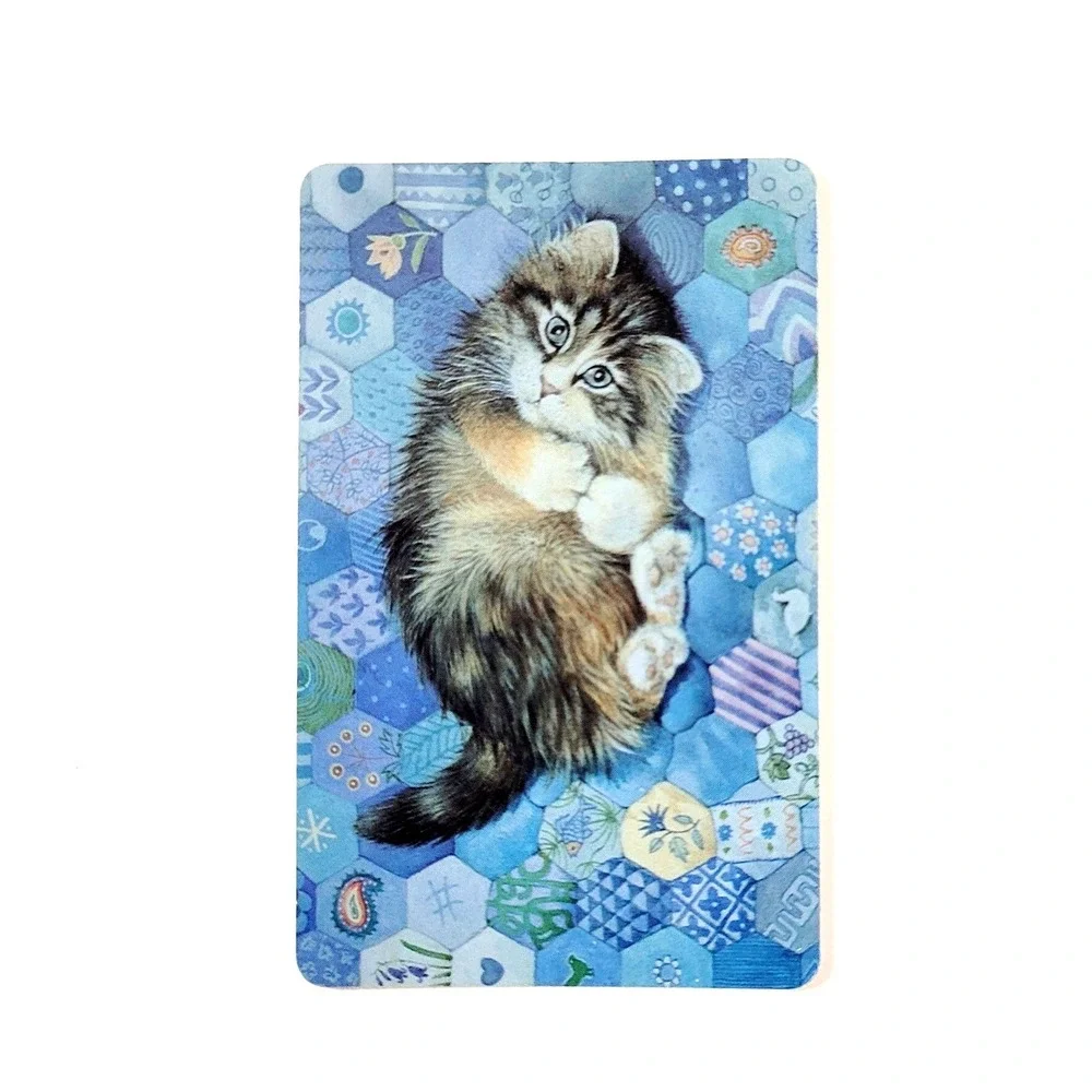 VTG 90s Lesley Ivory Cats Card Bookmark- Agneatha Kitten Quilt 1990 Antioch W222